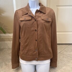 Burton of London Jacket Coat Sz 42‎ (L) Brown Faux Suede Snap Pockets Minimalist